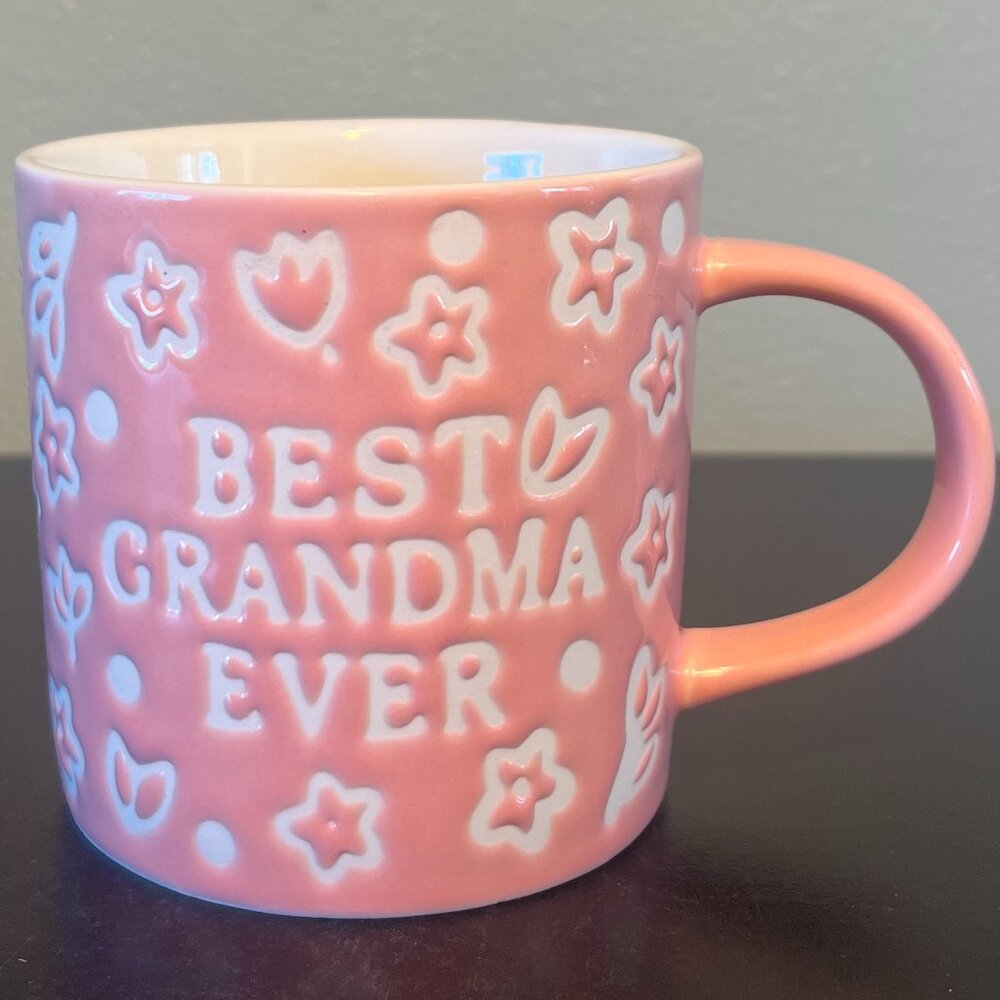 Pink Floral Embossed Best Grandma Ever Stoneware Coffee Mug Cup Grandmother Gift